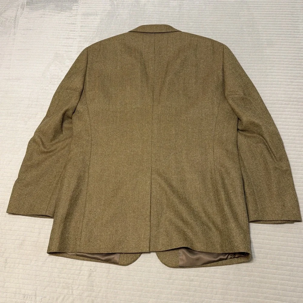 Lands End Brown Herringbone Sport Coat Mens 42R Tweed Wool Jacket Blazer
